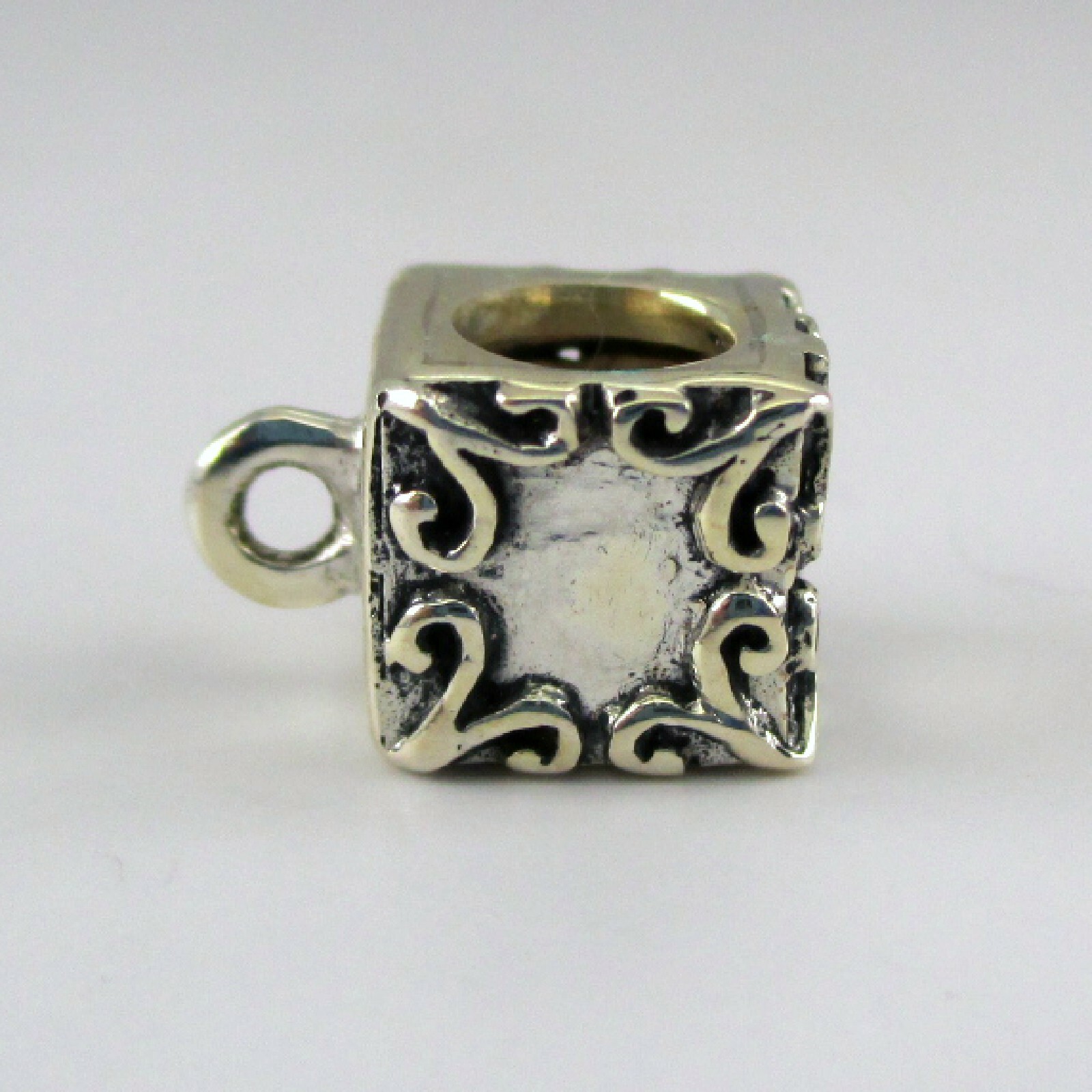 Sterling Silver VICTORIAN BOX Charm Bead for Bracelet HANGER Holder ADAPTER New