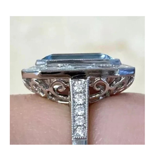 2.80CT Emerald Aquamarine Lab Created Diamond Wedding 14k White Gold Fn Ring