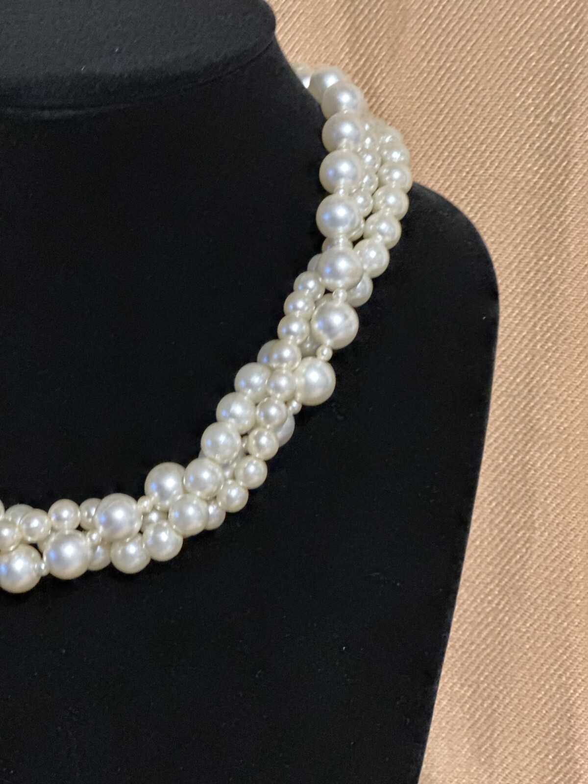 Vintage white plastic round beads necklace. 3 strands.