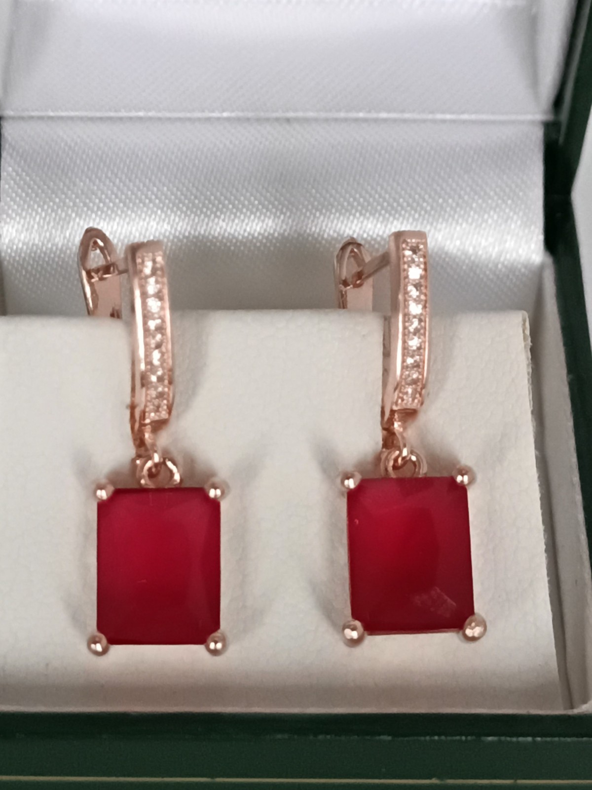 Vintage 1990-s 14 Ct Rolled Gold Ruby / Zircons Earrings-Tested for 585 RG