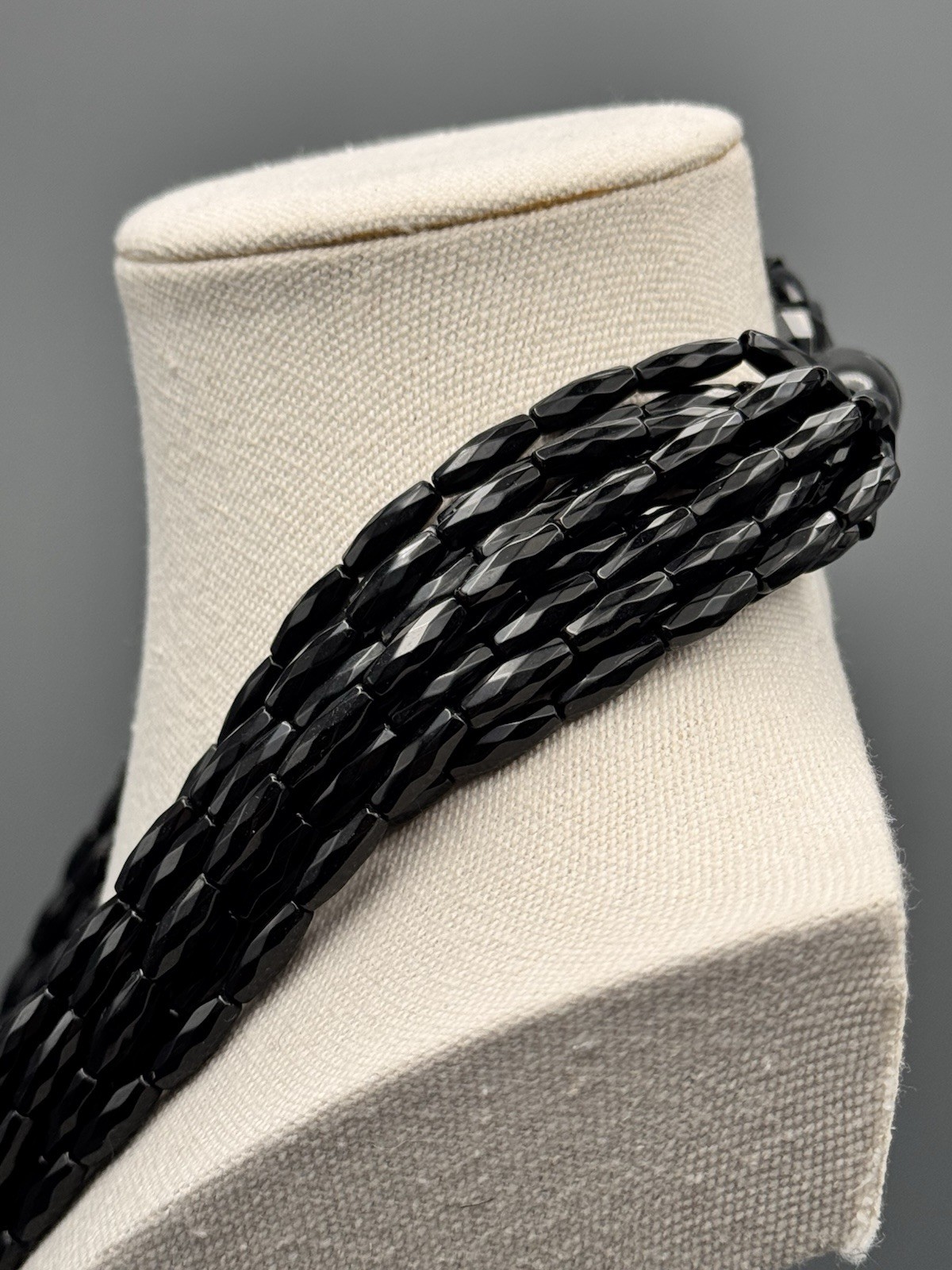 Vintage Black Necklace DESIGNER QUALITY Lucite Beads Multi Strand