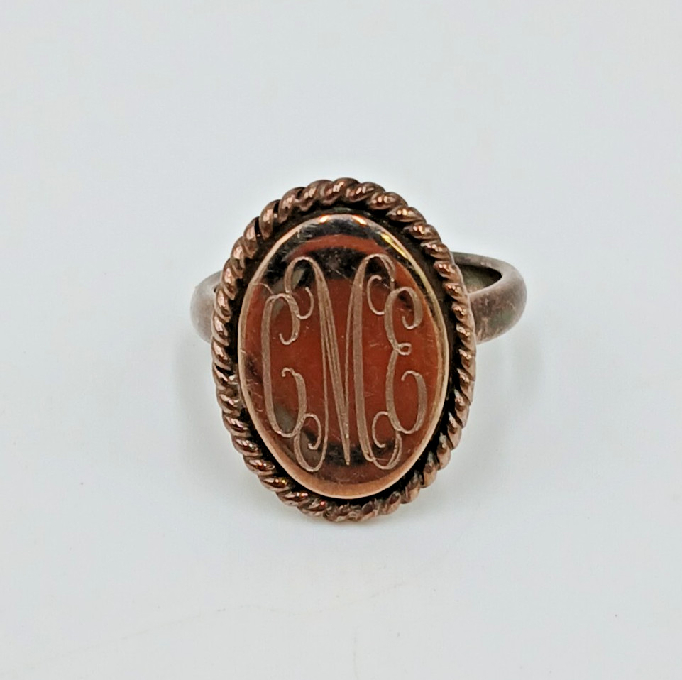 VTG 925 Monogram CME CEM Signet Ring Sz 4.75 Sterling Silver 5g Engraved Oval