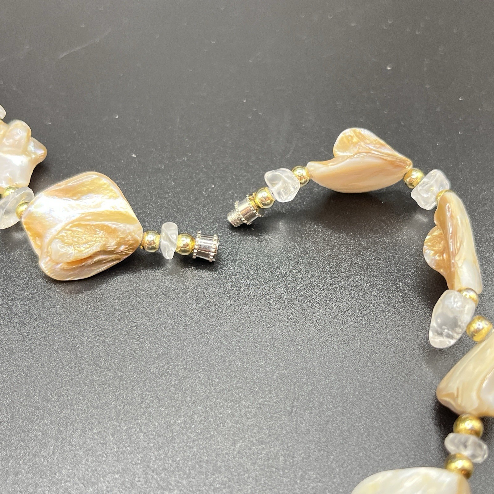 Vintage Beaded Shell Mother of Pearl Necklace Peach Cream Beige Pearlescent 19”