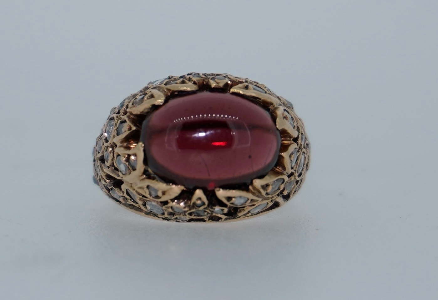 Art Nouveau Antique 14K Rose Cut Diamond and Garnet Ring