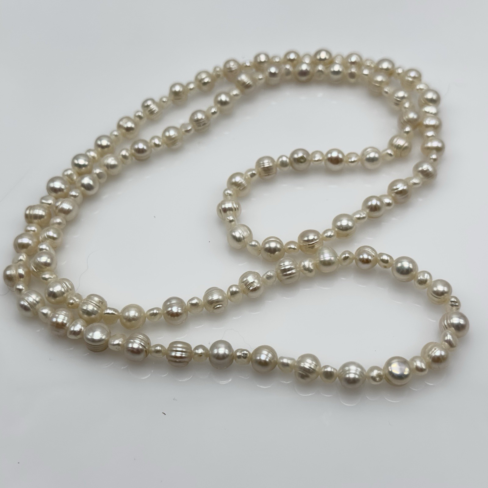 Baroque Pearl Necklace Continuous Strand 34″ Cream Off White 5mm – 8mm