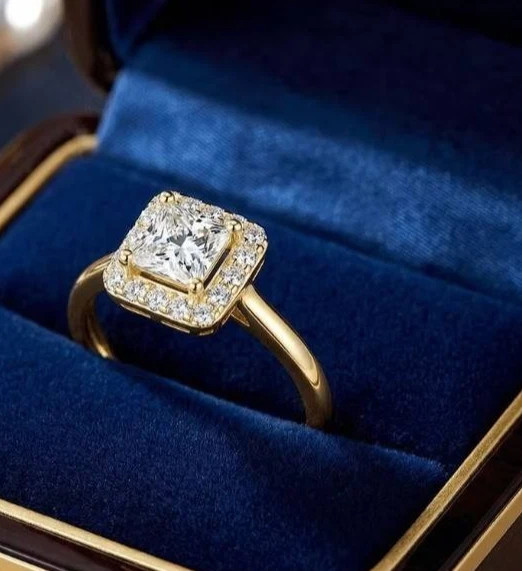 1.98TCW Princess & Round Cut White Moissanite Women’s Ring In 10K Yellow Gold FN