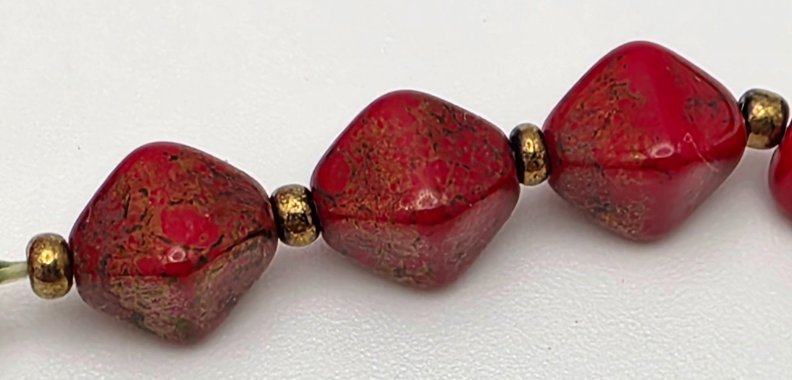 Vintage Red Natural Stone Beaded Necklace 25 in Boho Statement Barrel Handmade