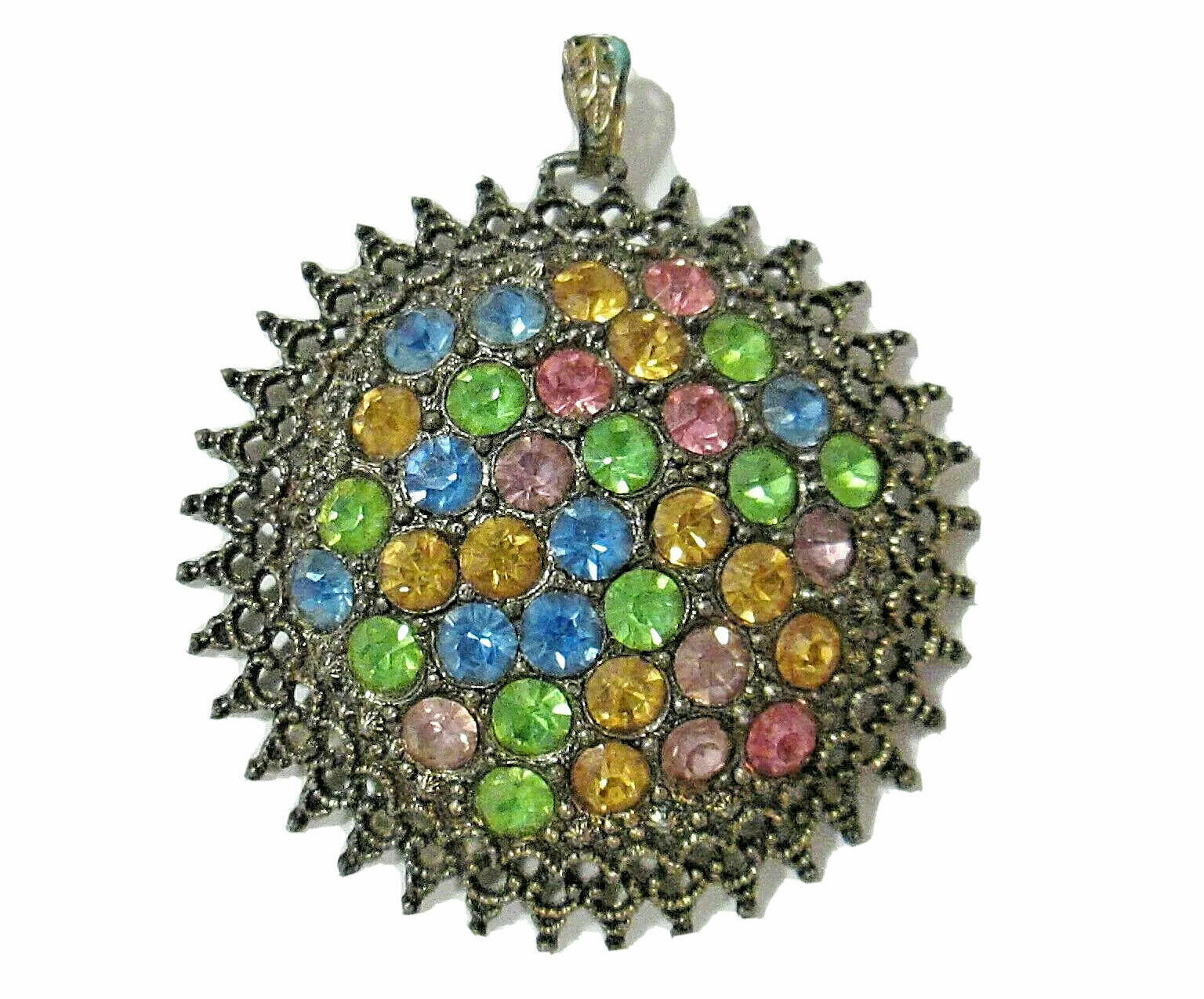 Vtg Signed Necklace Pendant Art Deco LN Little Nemo Colorful Pastel Fruit Salad