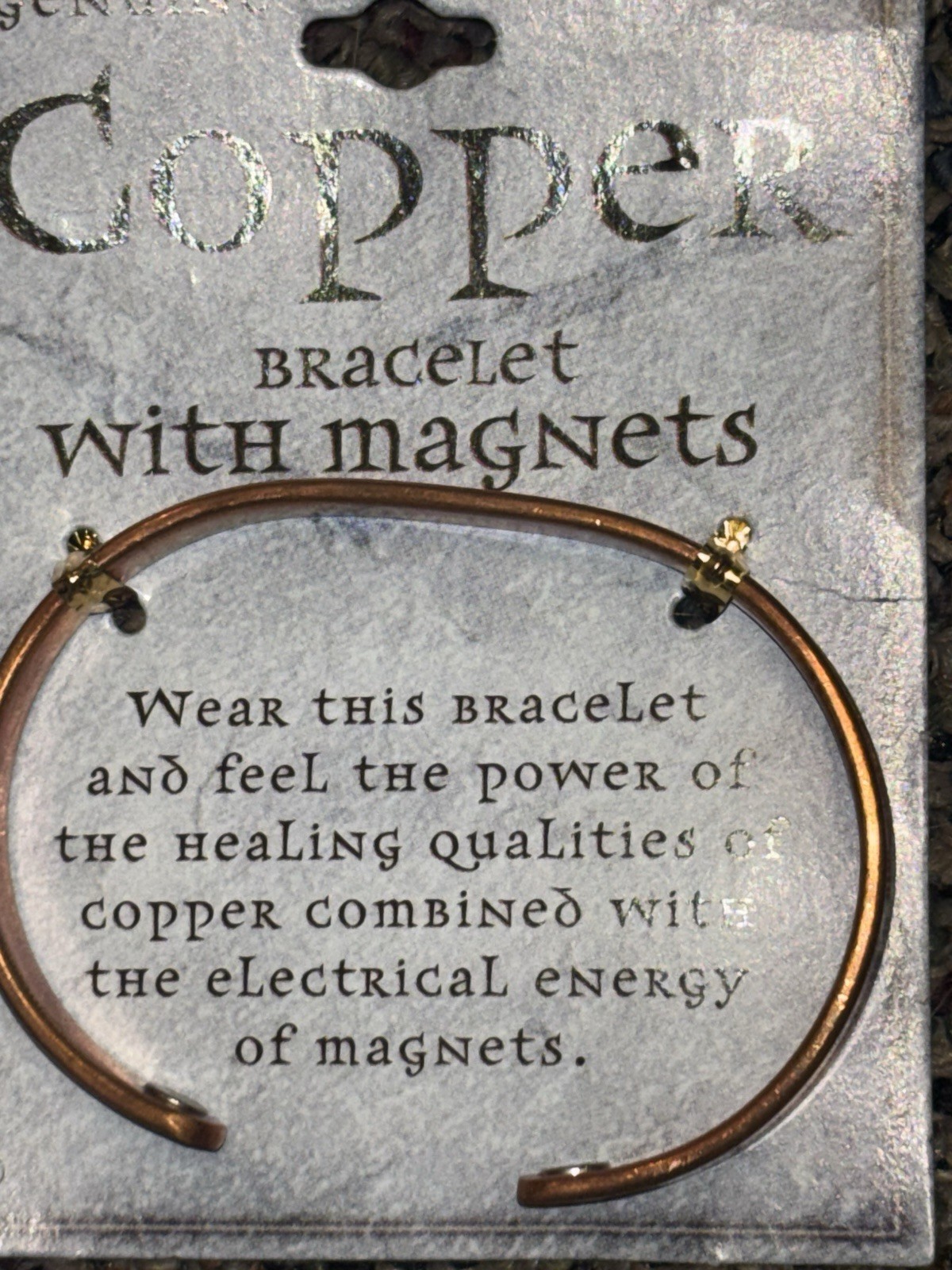 Copper Bracelet Cuff Band With Magnets Feather Engraving Healing Power