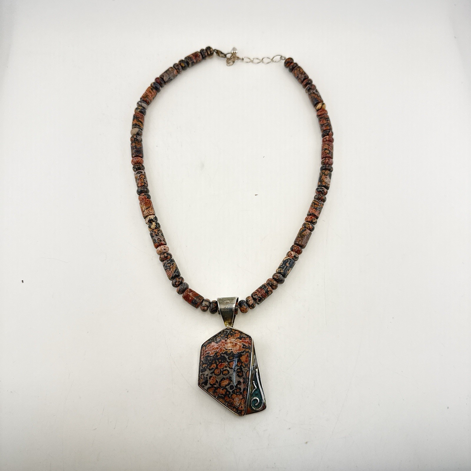 Jay King Necklace Leopard Skin Jasper Pendant Sterling Silver 925 Modernist Set