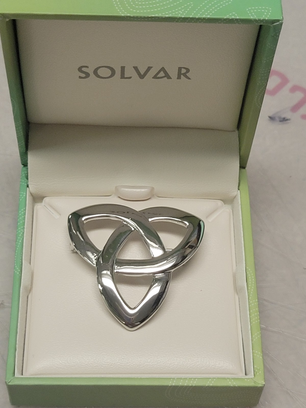 Solvar 100% Rhodium Trinity Knot Brooch, 1.5 inches