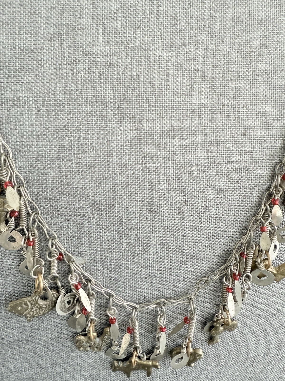 Vintage Silver Tone Cha Cha Statement Necklace, Tribal Charm Necklace Animals