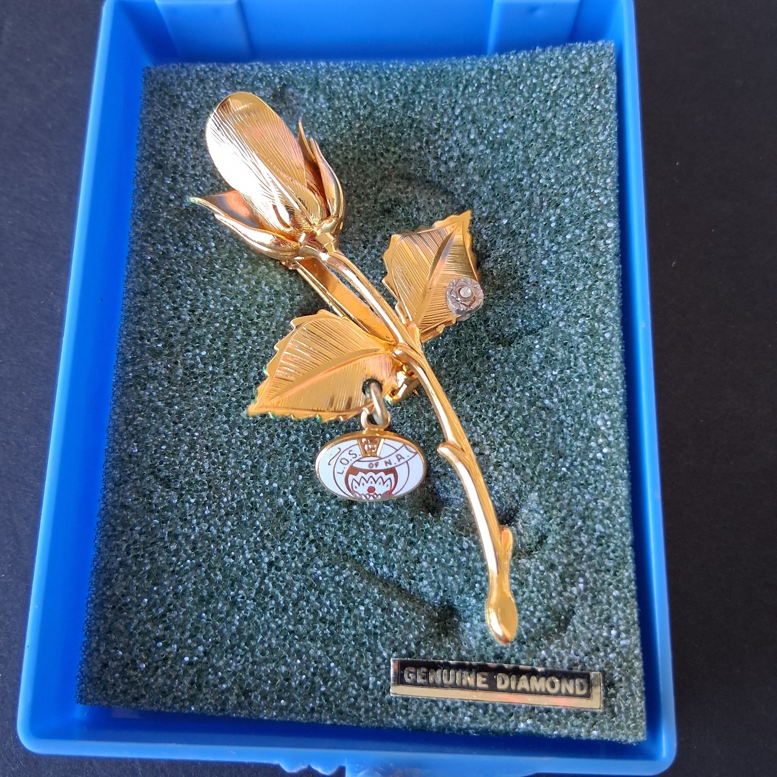 Vintage Gold-Tone Rose Brooch Pin with Order of the Amaranth Charm O.S. of N.A.