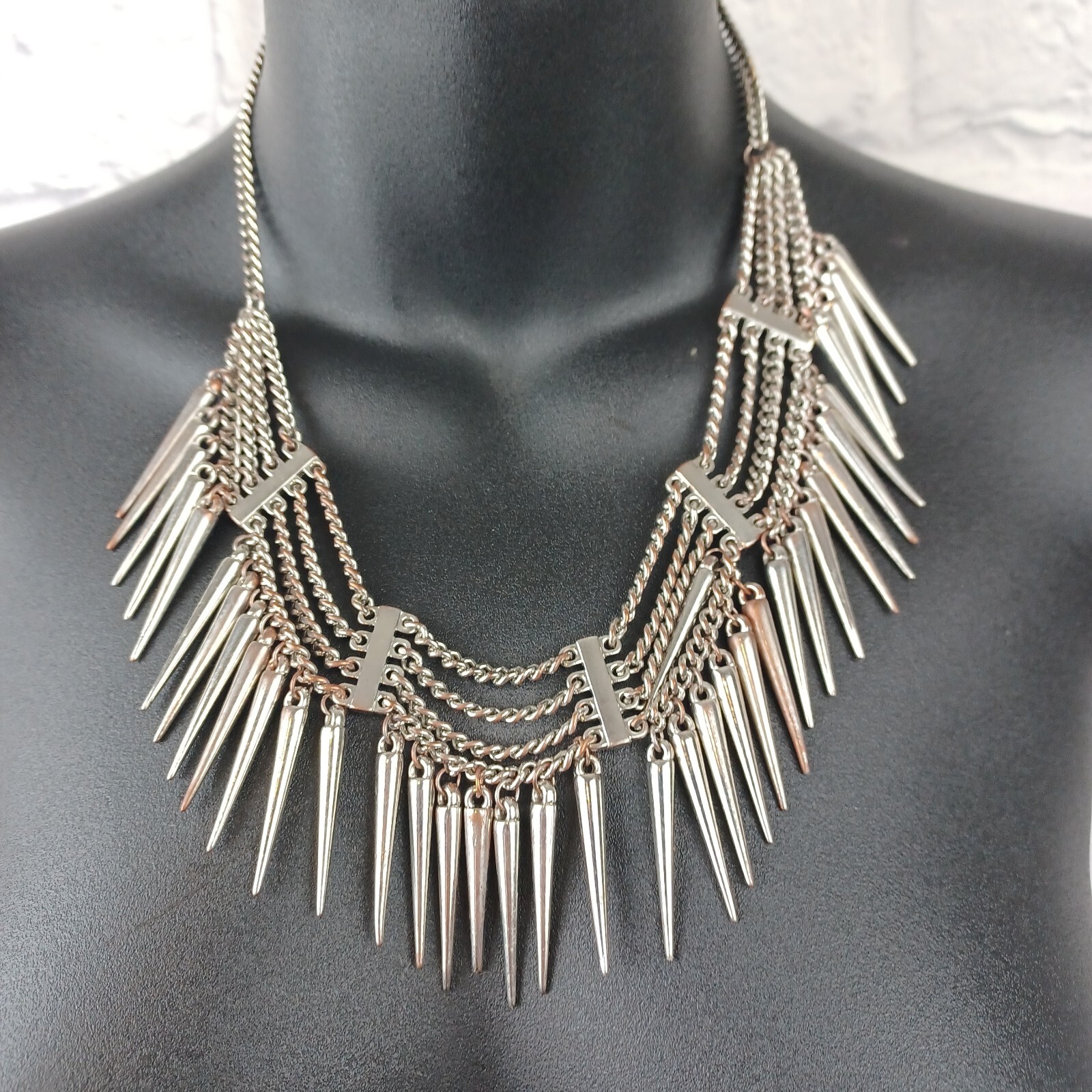 Silver Tone Multi Strand Chain Dangle Collar Choker 18″ Necklace