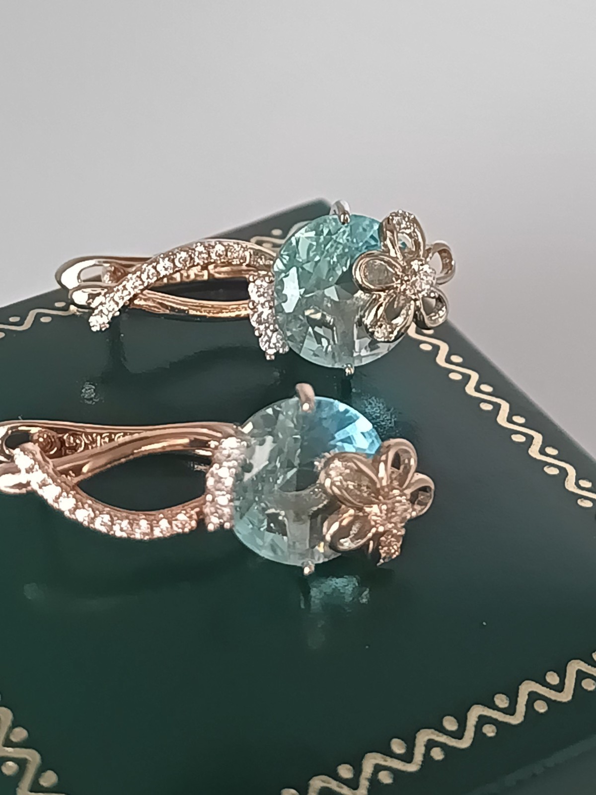 Vintage 1990-s 14 Ct Rolled Gold Aquamarine Zircons Earrings – Hallmarked 585 RG