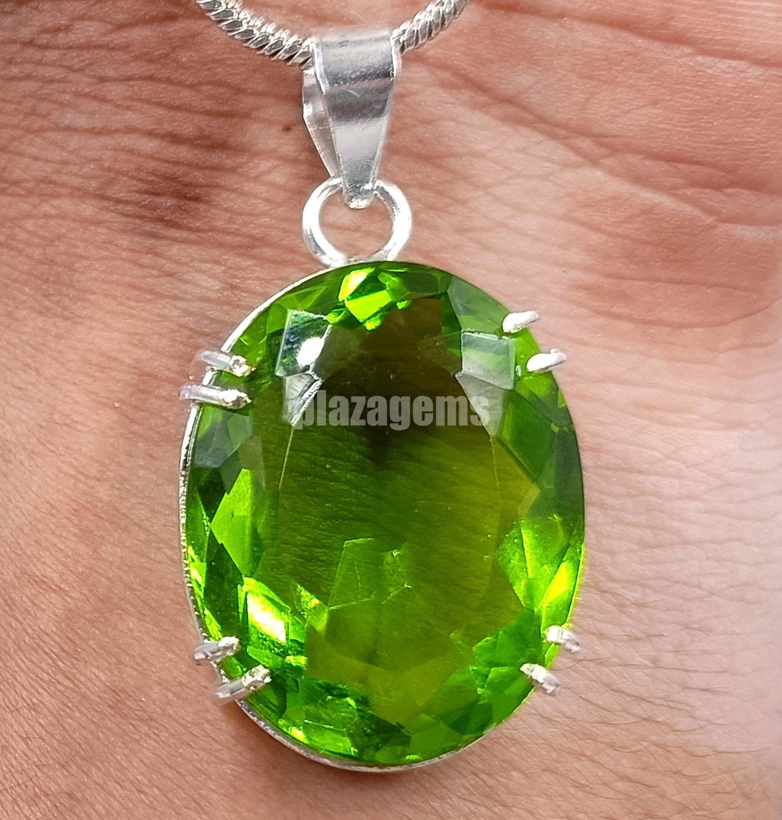 EGL Certified 54.15 Ct Green Peridot Oval Cut Pendant 925 Sterling Silver 5AOF