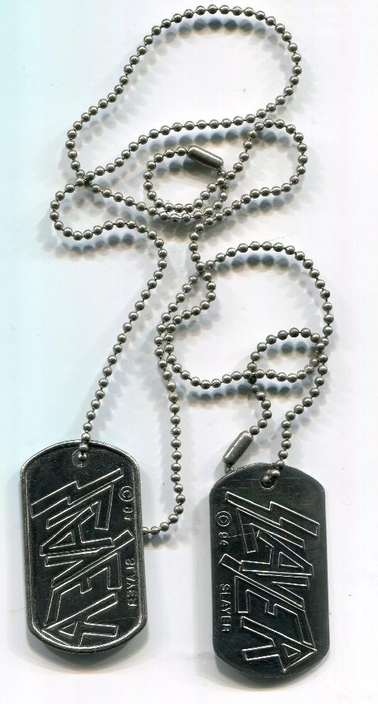 Vintage Pair 1994 Slayer Brockum Metal Dog Tag Ball Chain Necklace 26 Inches