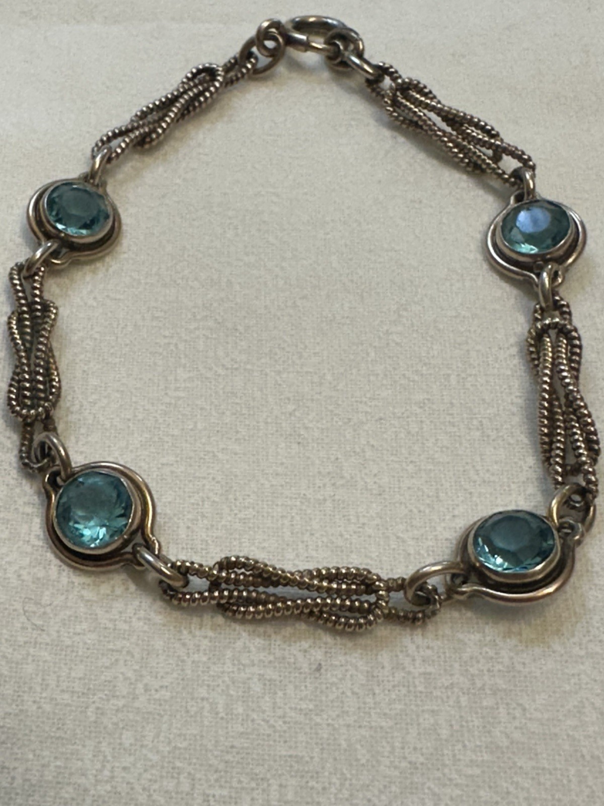 Vintage STURDY 12KT Gold Filled Blue Zircon Color Rhinestone Bracelet 7 IN