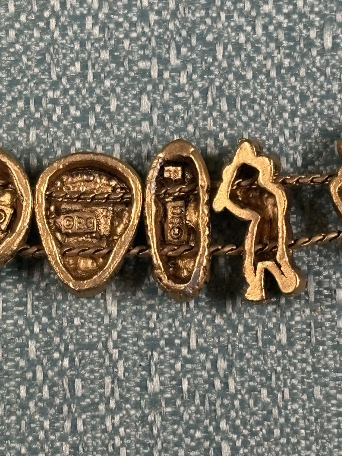 Vintage 1990’s TOFA Baseball Theme Bracelet Charms Gold Tone Made In Korea
