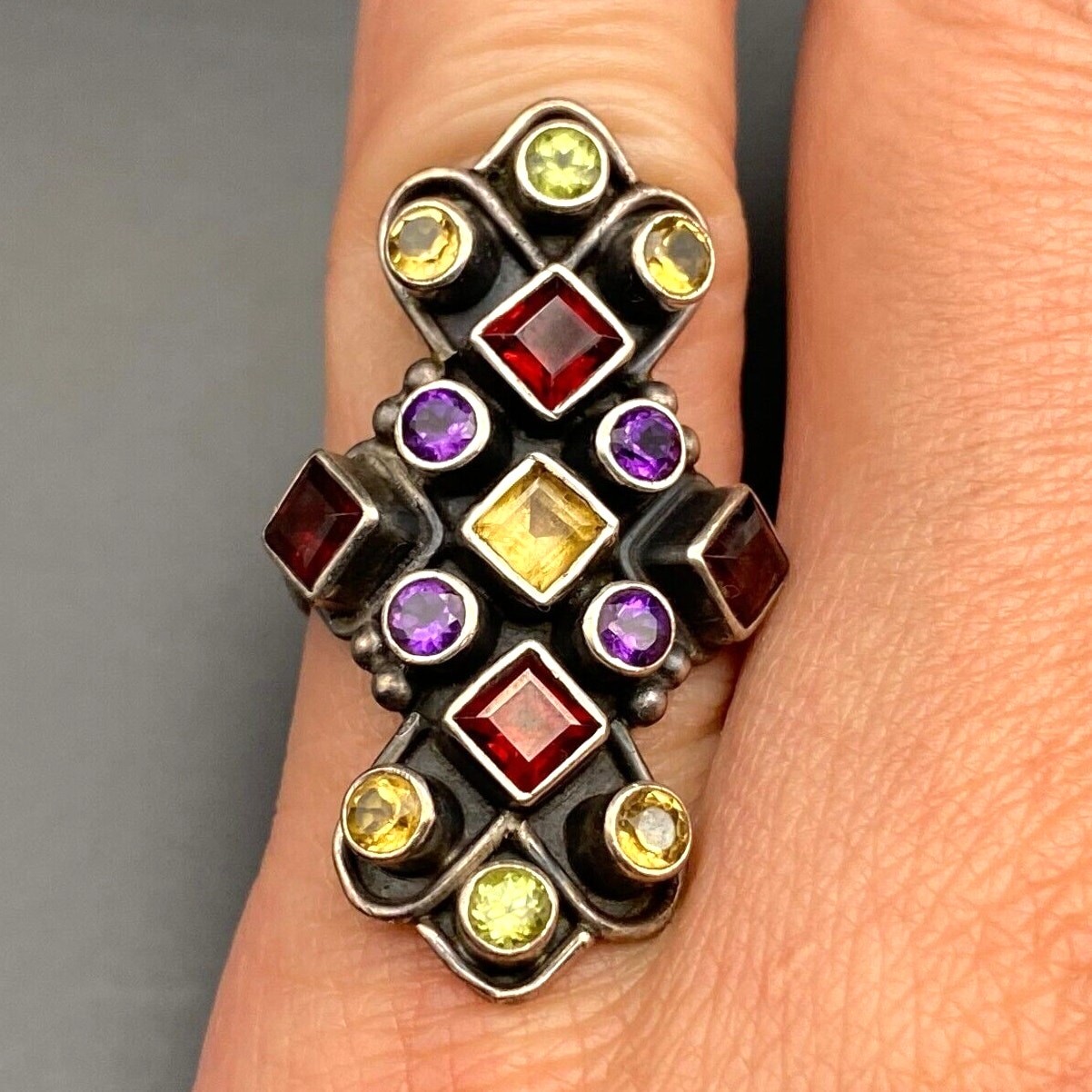 Vintage Multiple Stones Sterling Silver Ring Size 6