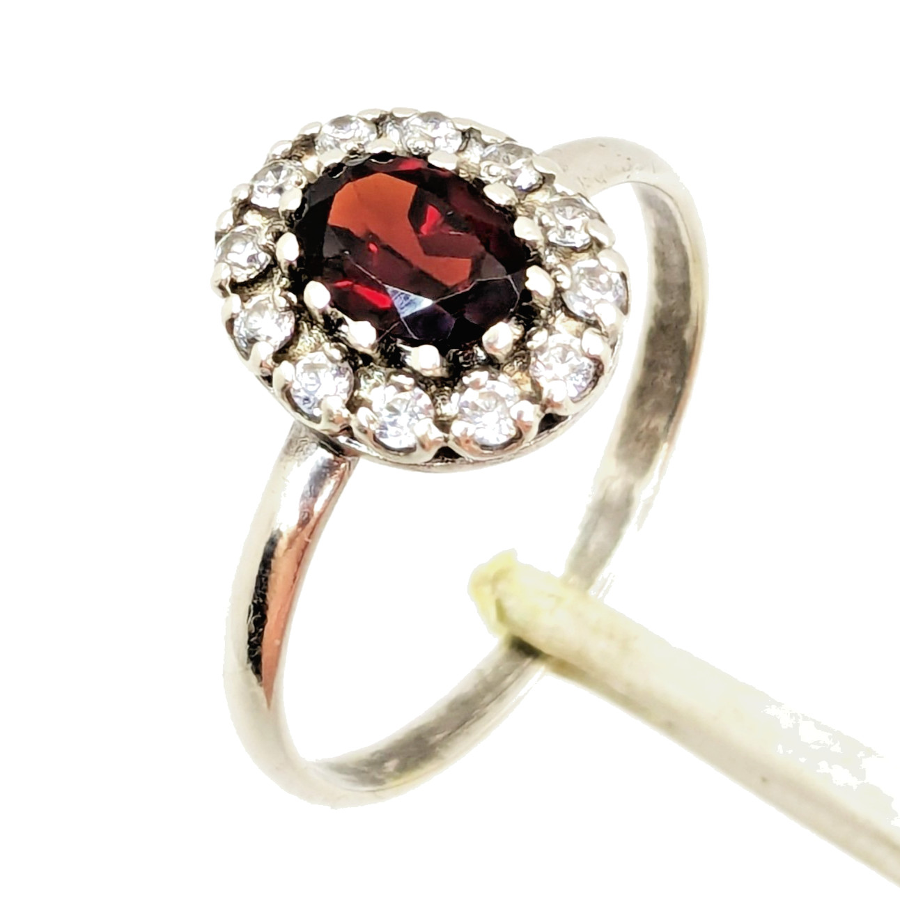 Vintage Elegant RING Silver 925 with Chic Bright Garnet -size: 10US (20mm) | #71