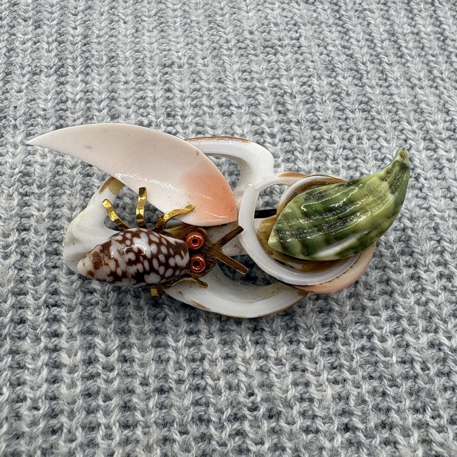 Vintage Seashell Art Brooch Ocean Beach Statement Pin