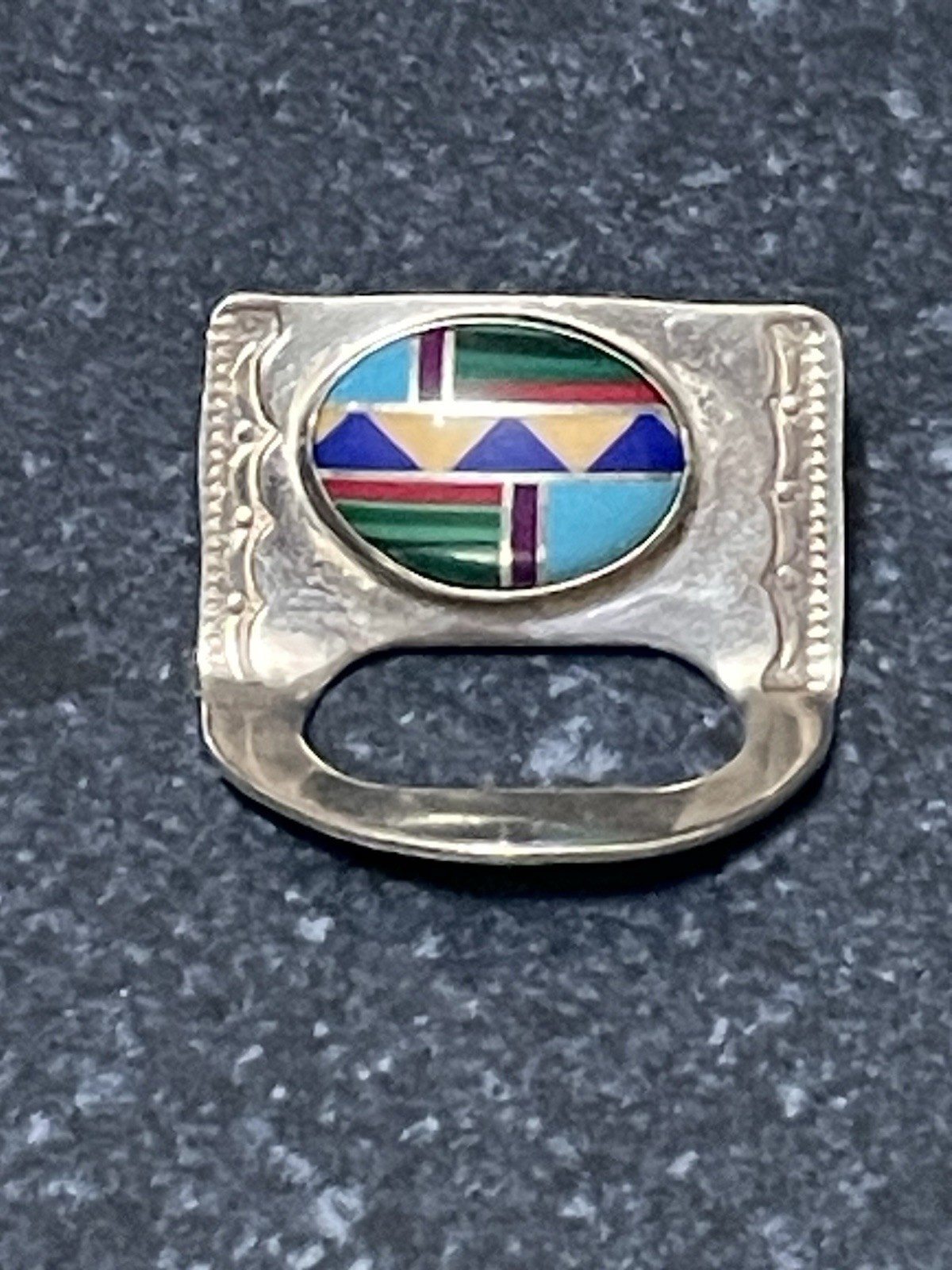 Vtg Ben Chavez Multi-stone Mosaic Sterling Eyeglass Holder Pin/Brooch N/A Navajo
