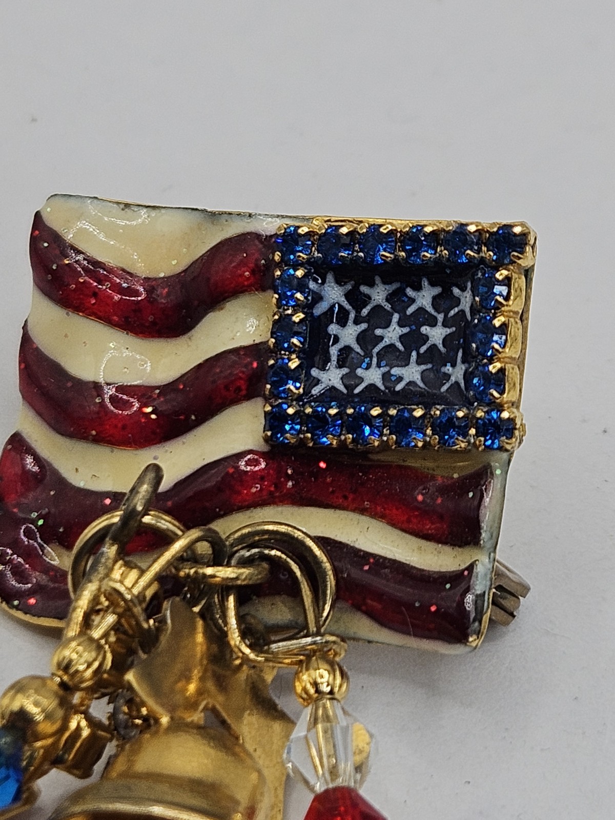 Vintage Repurpused Lunch At The Ritz Patriotic American Flag Charm Brooch