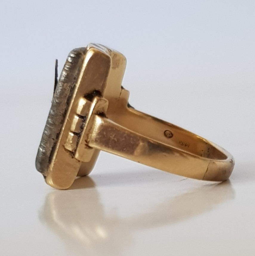 Antique Vintage Solid 14K Gold Hematite? Monogram Signet Ring For Repair 10.9gms