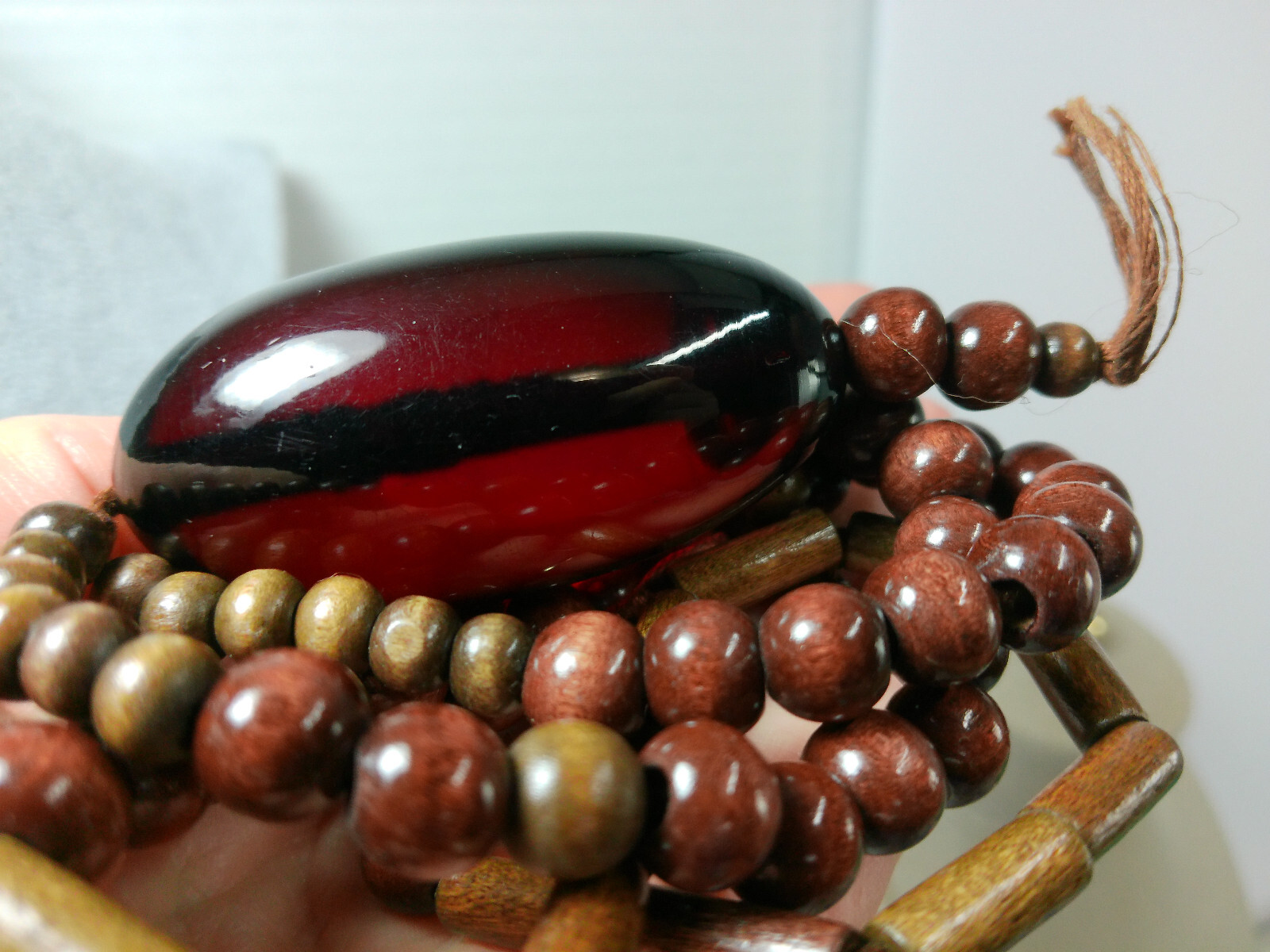 Vtg Ethnic African Wood Bead MASSIVE ACRYLIC BEAD Pendant Tribal Boho Necklace