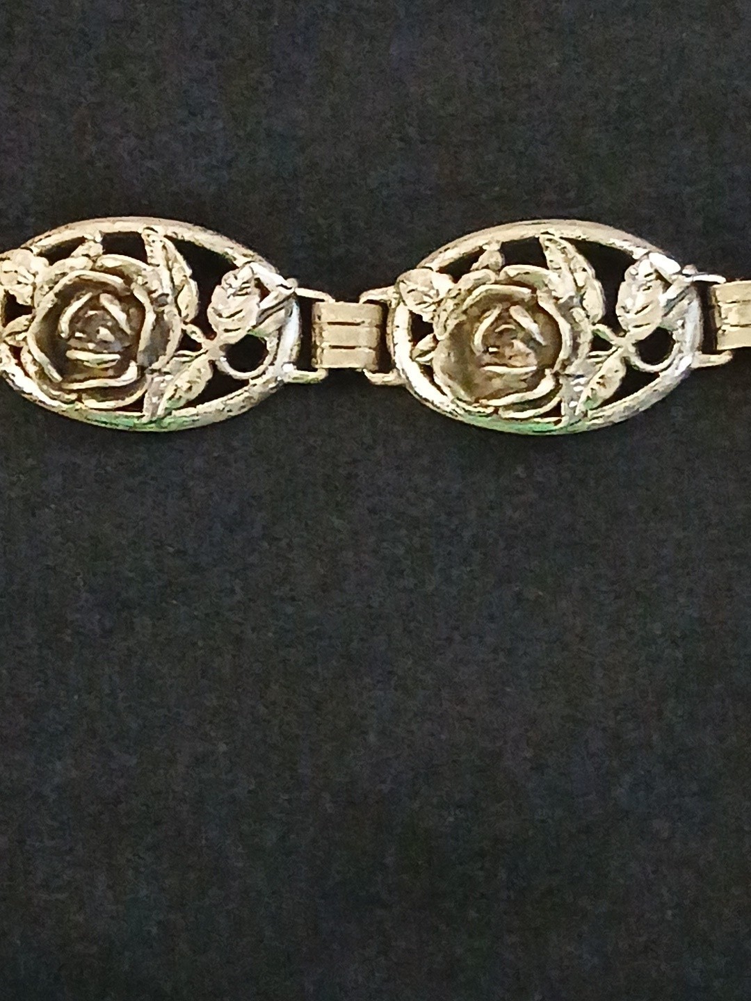 DANECRAFT Vintage Sterling Silver Floral Rose and Leaf Oval Link Bracelet RARE *