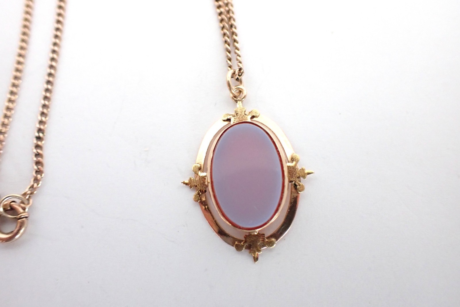 Vintage Antique Oval Nicolo Agate Pendant On Gold Filled Chain Necklace