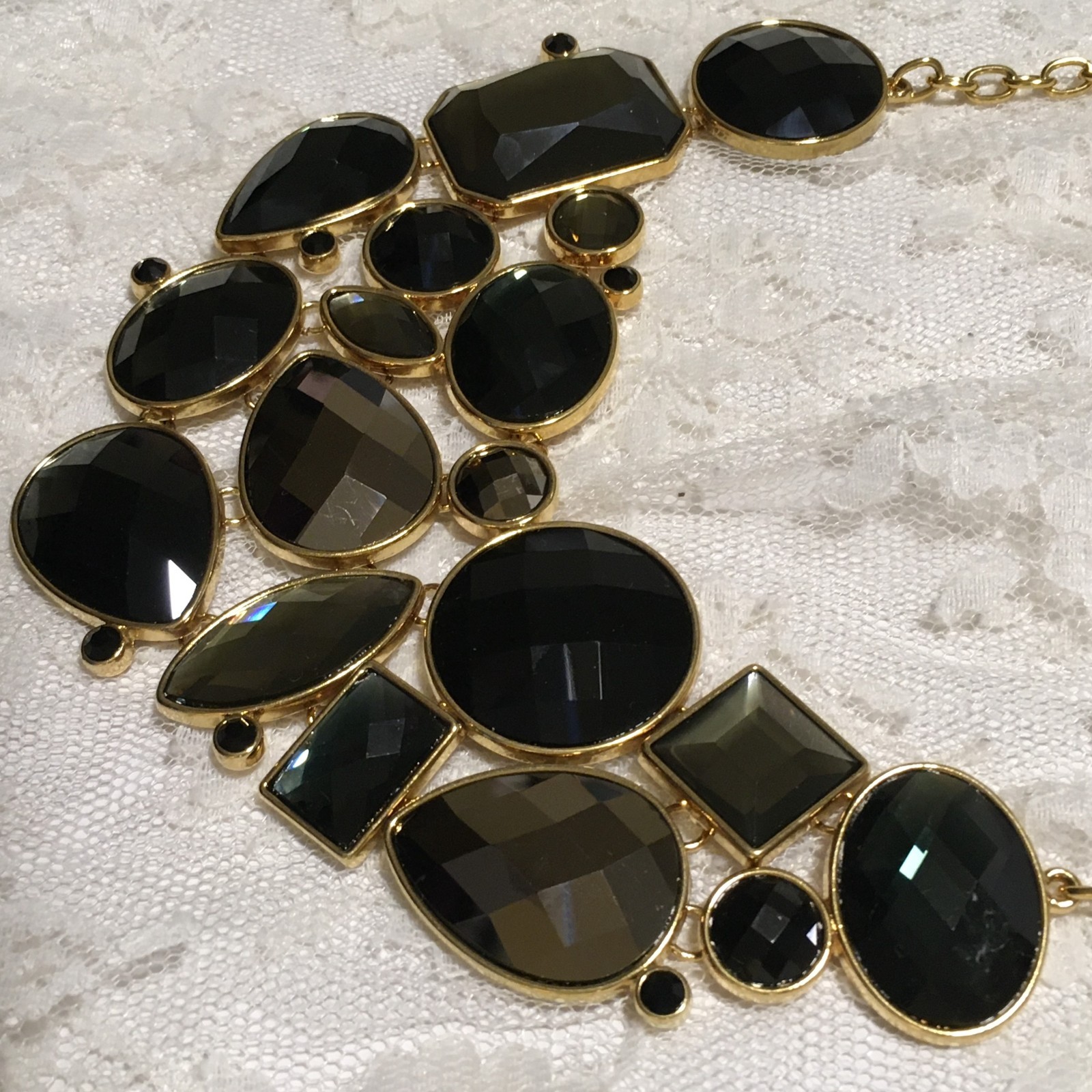 Vintage Joan Rivers Necklace Gold Tone Chain Collar Big Rhinestones Spring