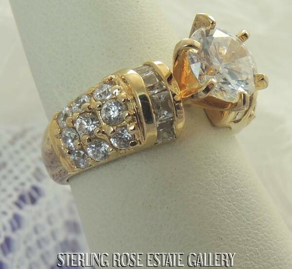9 mm CUBIC ZIRCONIA VERMEIL over Sterling Silver 0.925 Estate Engage RING size 8