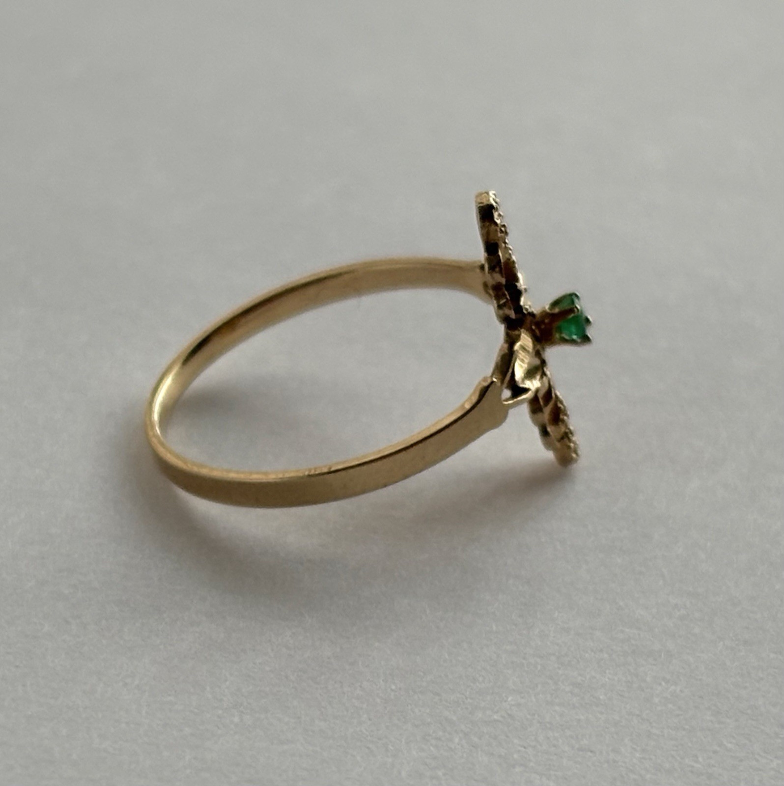 VINTAGE 10K YELLOW GOLD FILIGREE RING WITH GREEN GEMSTONE LADIES SIZE 6.75 VG