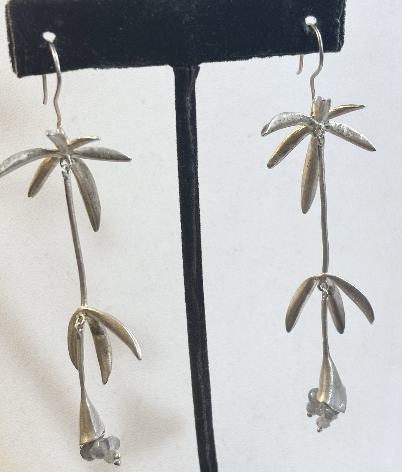 Vintage 925 Reverse Hook Plant Dangle Earrings 3 1/2”