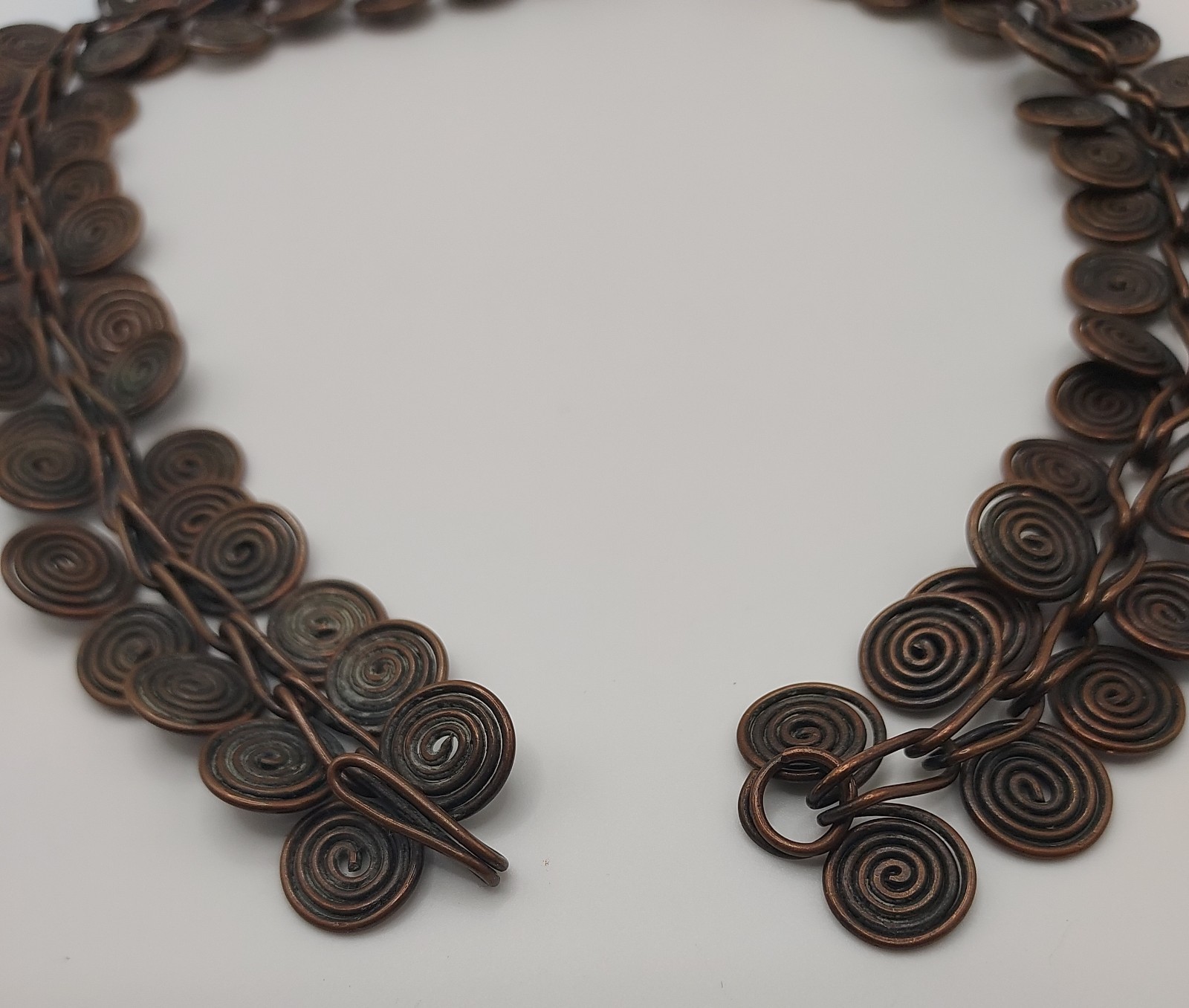 Vintage Copper Tone Spiral Wire Necklace Choker 16” Handmade