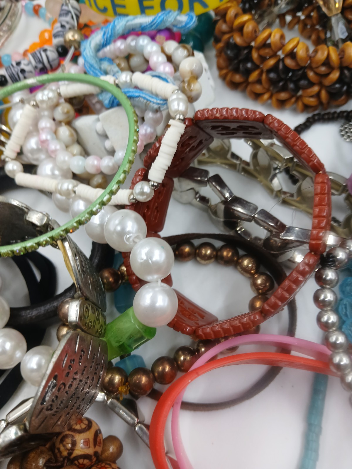 Stretch Bracelet Bulk Lot Rubber Silver Toned Colorful Assorted Jewelry Wearable