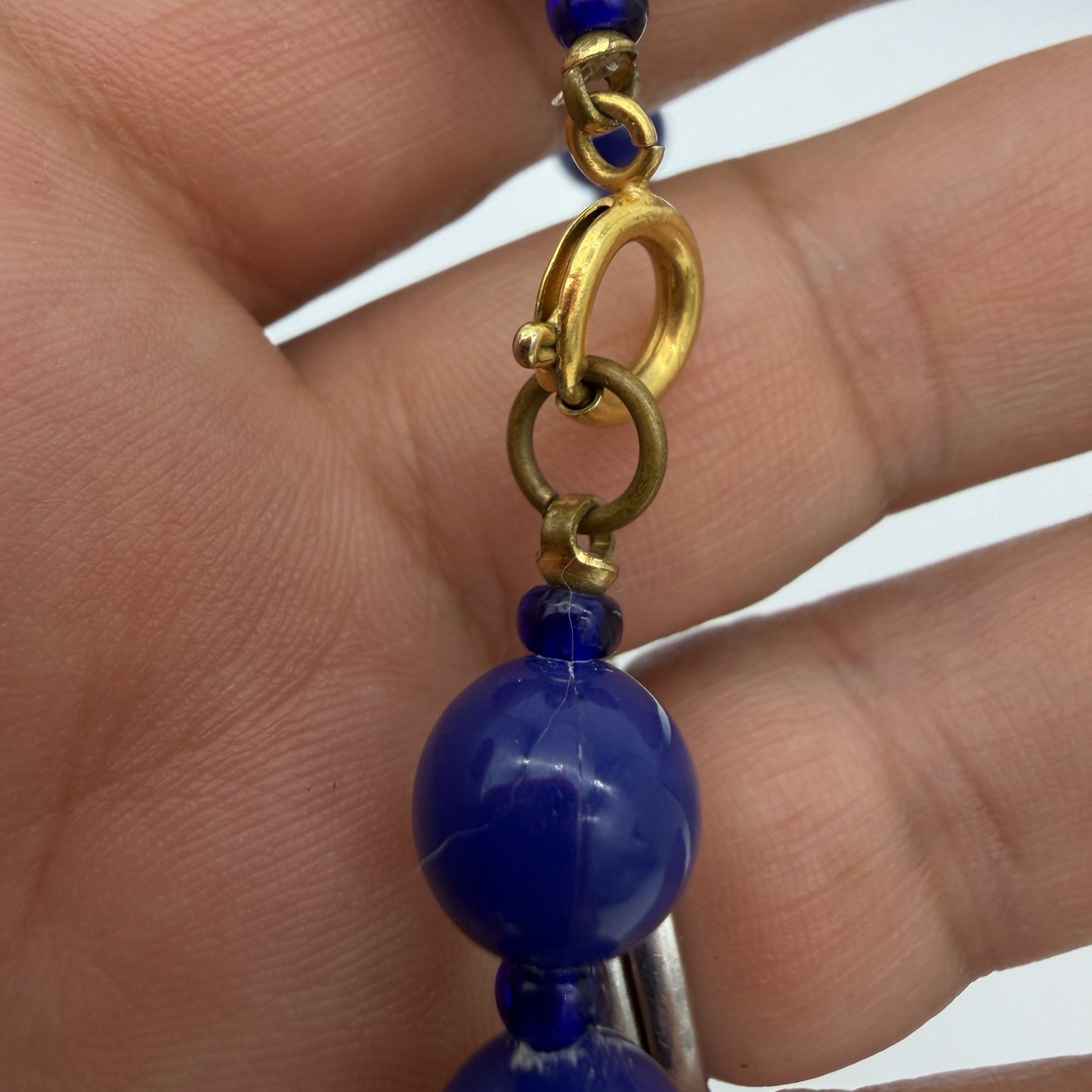 Vintage Lapis Blue Plastic Bead Necklace Large Round Graduated Estate