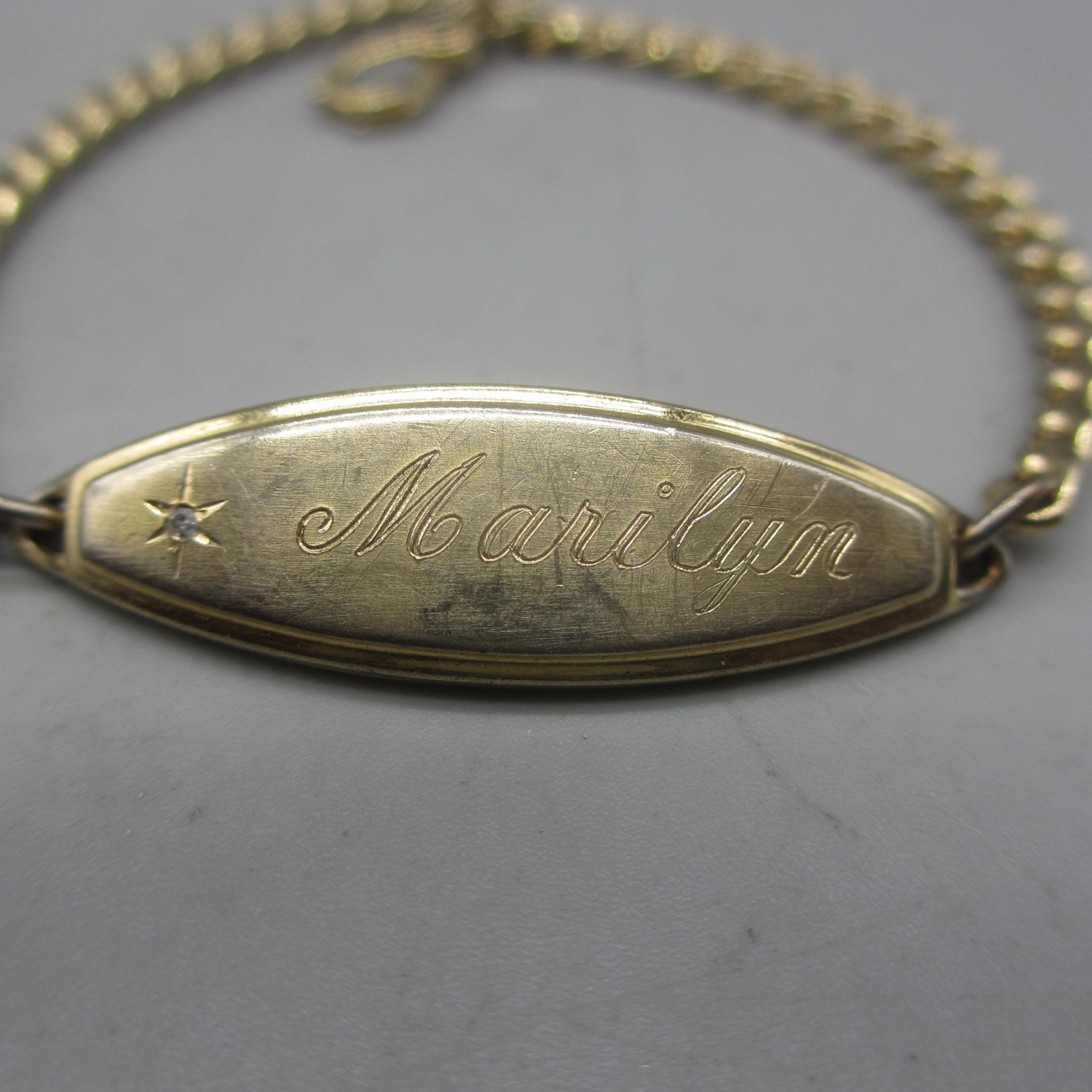Vintage ID Bracelet Spiedel Marilyn Gold Tone Rhinestone Accent