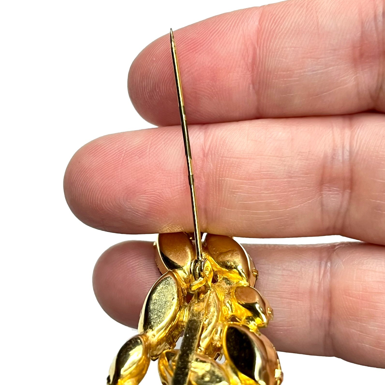 Large VTG Juliana? Leaf Flame Swoosh Brown Yellow Navette Rhinestone Pin Brooch