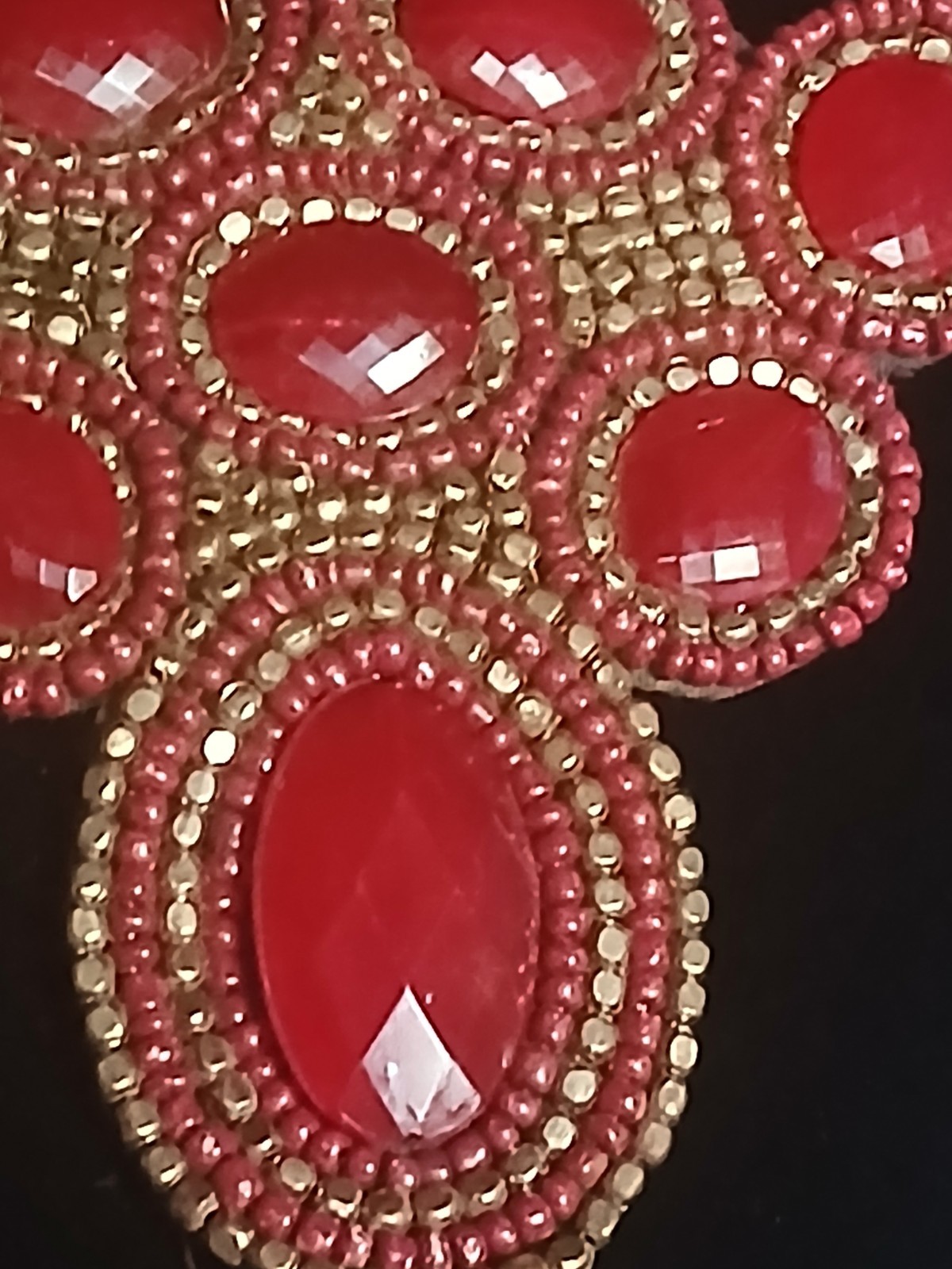 Vintage ZAD Necklace Bold Red Beads Gold Tone Boho Adjustable Signed 11-12 in