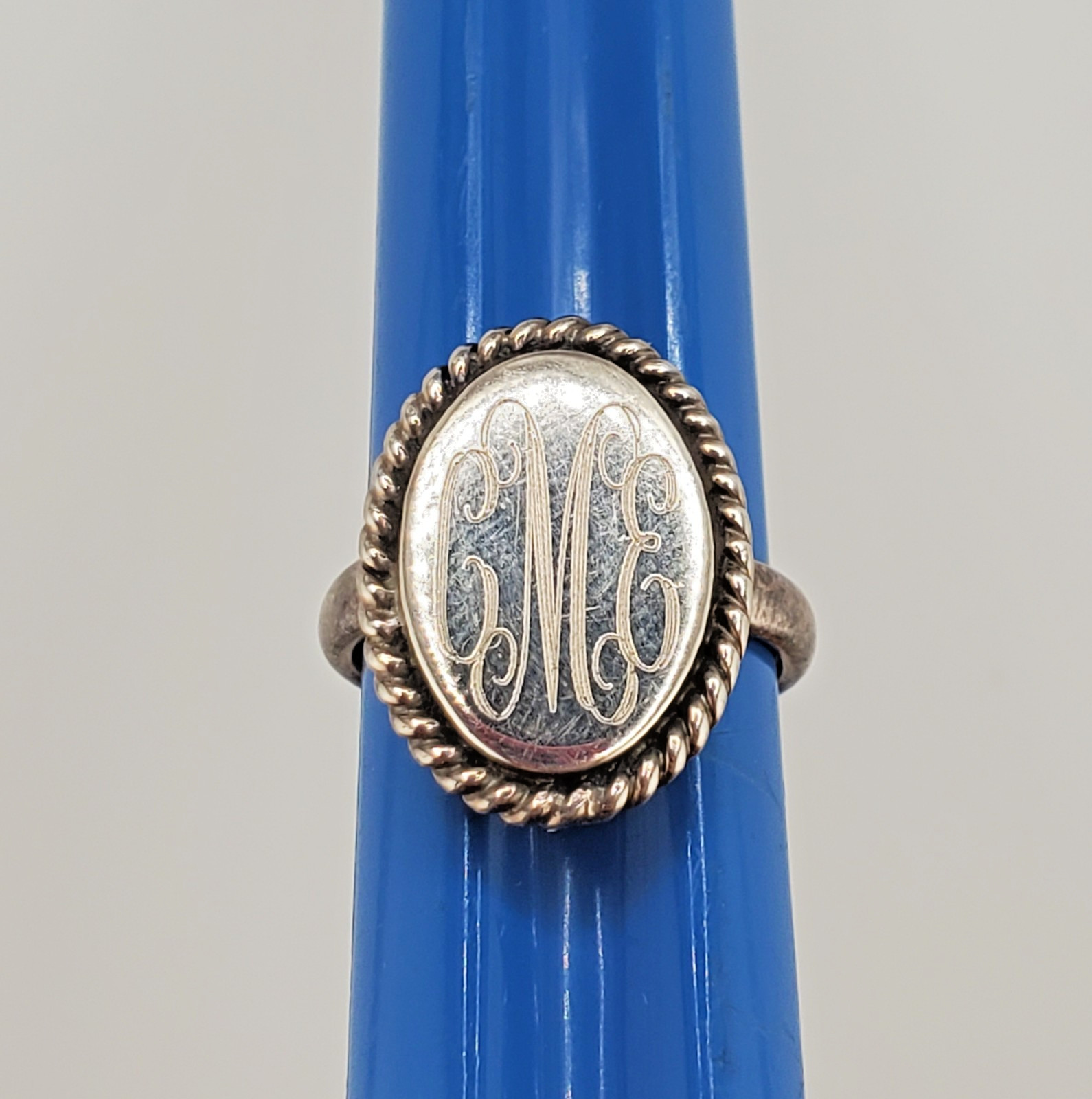 VTG 925 Monogram CME CEM Signet Ring Sz 4.75 Sterling Silver 5g Engraved Oval