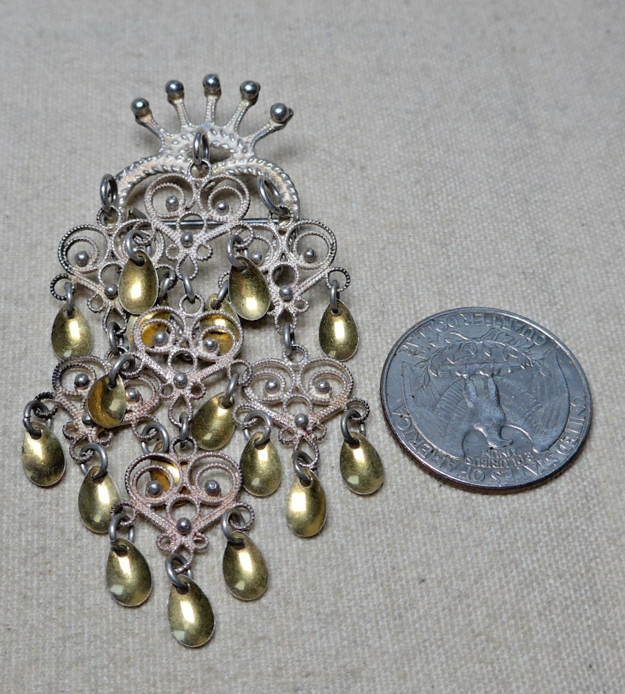 Vintage Sterling Traditional Norwegian Solje Brooch with Crown 2.75″