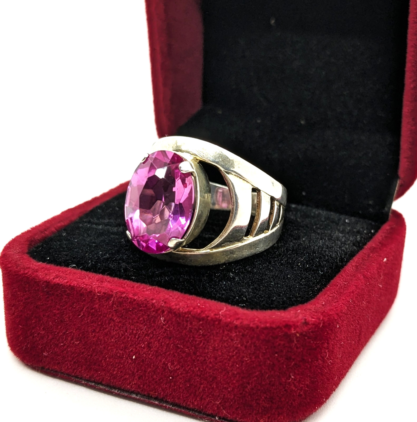 Vintage Luxury Soviet RING Silver⭐️875 with Big Bright Ruby -10.5US (20mm) | #77