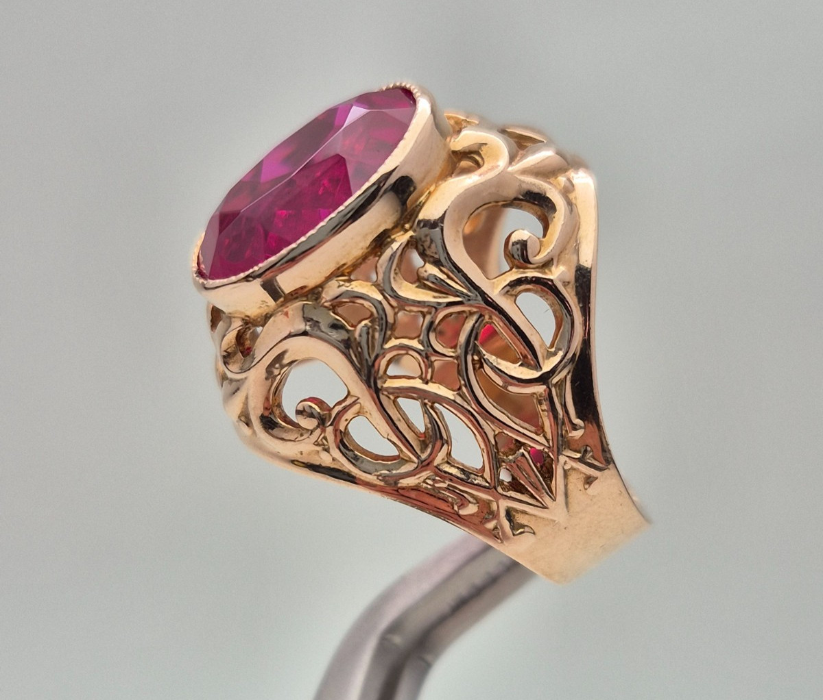 Vintage Soviet 14K Rose Gold Ring 583 with Stone • 11g • Original USSR Jewelry