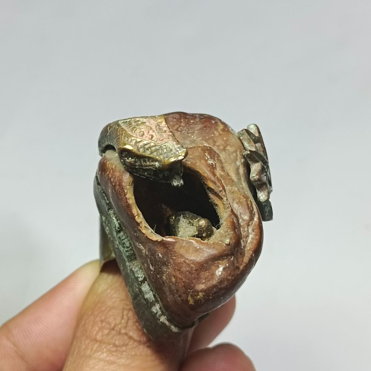 Vintage handmade copper snake ring, rare serpent design collectible
