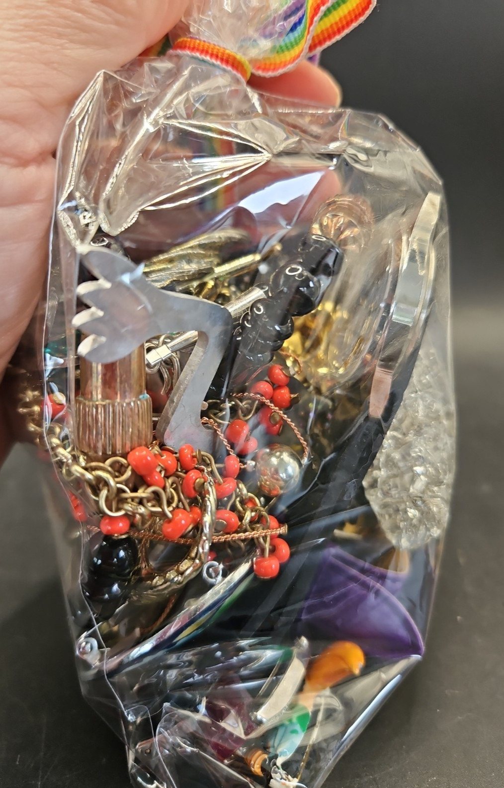 Vintage Modern Junk Craft Broken Jewelry 1 Lb lot Beads Chains Rhinestones 8