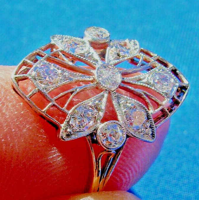 Original EARTH MINED DIAMOND Deco Engagement Ring 1 carat Antique PLATINUM 14K