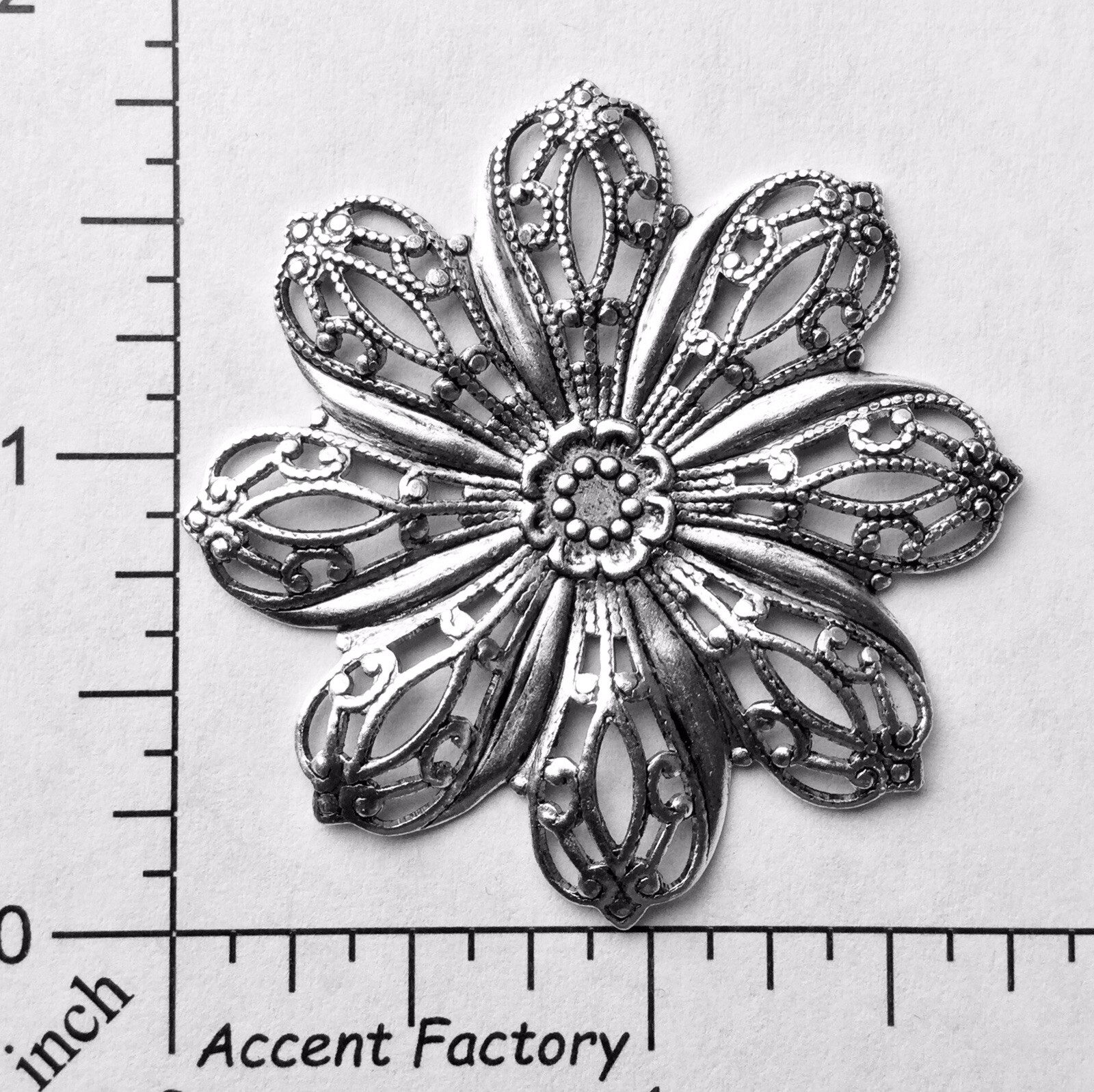 25824 – Round Floral Filigree Jewelry Finding Silver Ox